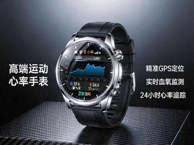 高端运动心率手表，GPS定位，血氧监测